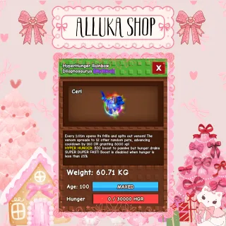 1 Min CD Huge Rainbow Hatched Dilophosaurus  { 60 + Kg }