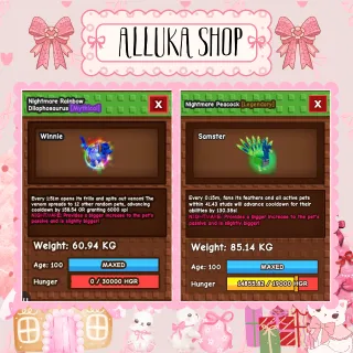 Huge Rainbow Hatched Dilophosaurus  + 15s Titanic Nightmare Peacock