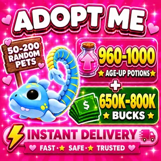 💸 650K - 800K Bucks + 🧪 960-1000 Age-Up Potions + 🐾 70–200 Random Pets | With Tealwood Monster Inside | ADOPT ME ACCOUNT