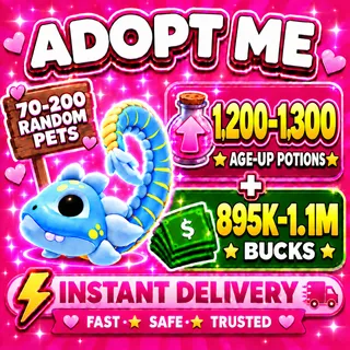 💸 895K–1.1M Bucks + 🧪 1,200–1,300 Age-Up Potions + 🐾 70–200 Random Pets | With Tealwood Monster Inside | ADOPT ME ACCOUNT