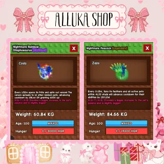 Huge Rainbow Hatched Dilophosaurus  + 15s Titanic Nightmare Peacock