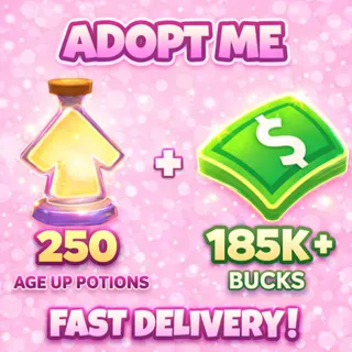 250 Age Up Potions + 185K+ Bucks Adopt Me Account
