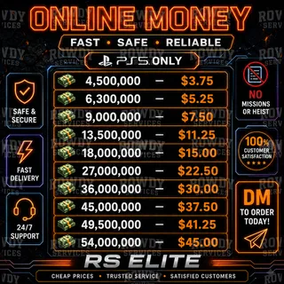 ​GTA MONEY 6.3M CASH INSTANT SERVICE - PS5 ONLY - 100% SATISFACTION