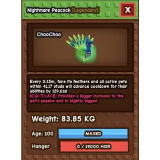 TITANIC NIGHTMARE PEACOCK 83.85KG| 15S NO TOY |GROW A GARDEN