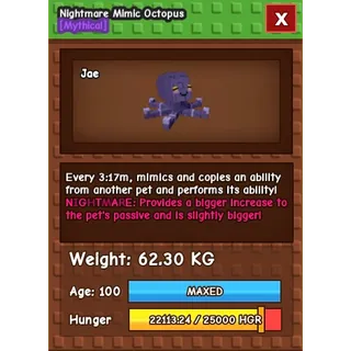 HUGE NIGHTMARE MIMIC OCTOPUS 62KG+ | 15s with toy | GROW A GARDEN