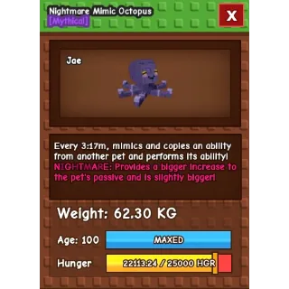 HUGE NIGHTMARE MIMIC OCTOPUS 62KG+ | 15s with toy | GROW A GARDEN