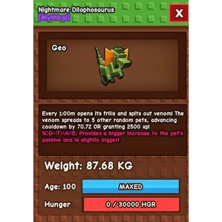 TITANIC NIGHTMARE DILOPHOSAURUS 87.68KG | GROW A GARDEN