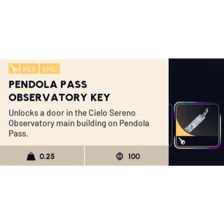 Pendola Pass Observatory Key