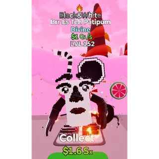 Lvl 152 Brr Es Teh Patipum B&W 1 trait  - Go Up For Brainrots