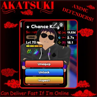 Anime Defenders Almighty Hakari/Chance King (negotiable)