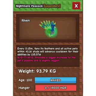 titanic nightmare peacock 93kg+ 100 age ( 15s cd no toy )