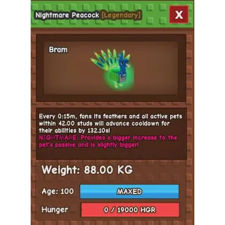 titanic nightmare peacock 88kg+ ( 15s cd no toy )