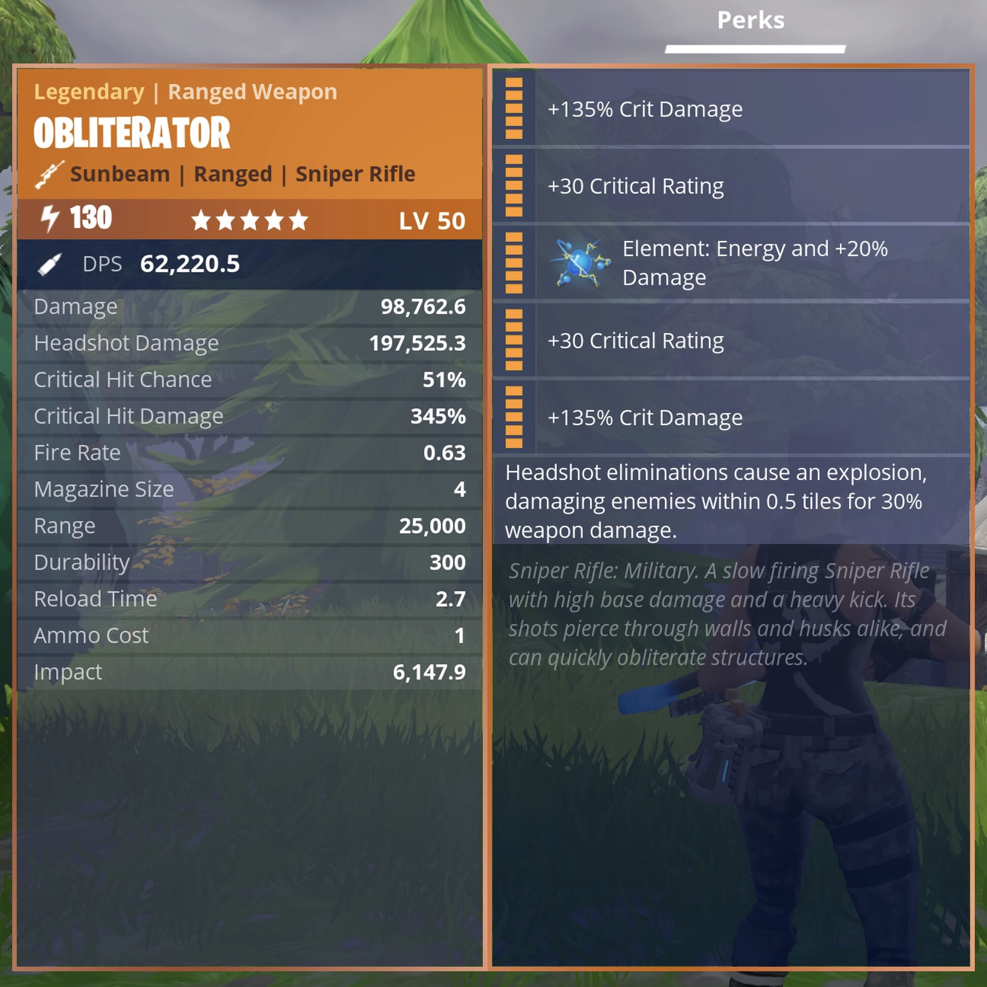 Fortnite Obliterator Perks Obliterator 130 Sunbeam Energy Obliterator Max Perks Fortnite Save The World Ps4 Xbox Pc Art Gameflip