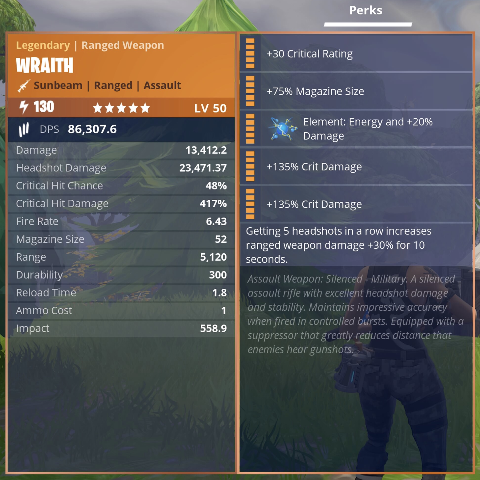 Wraith Assault Rifle 130 Sunbeam Energy Wraith Max Perks Fortnite - previousnext