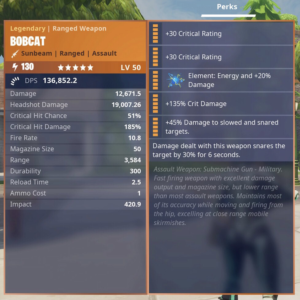 bobcat 130 sunbeam energy bobcat max perks fortnite save the world ps4 xbox pc - fortnite bobcat