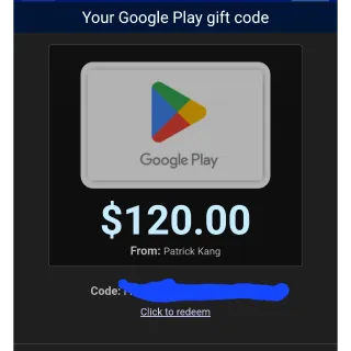 $120.00  Google Play gift card
