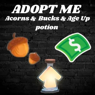 1.8million acorns and 1Million BUCKS AND 1200x AGE UP POTIONS  -ADOPT ME