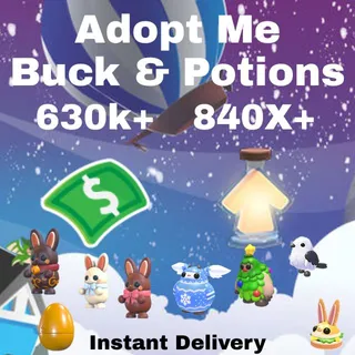 630K Bucks And 840X Potions And 12X Dark ChoccyBunny, 47X White ChoccyBunny, 214X Milk ChoccyBunny, And Many More - Adopt Me