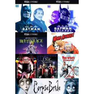 Tim Burton 8-Pack Movie Collection 4K OR HD MOVIESANYWHERE