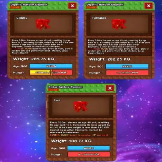 3x RAINBOW HATCHED ELEPHANT / RBH ELEPHANT