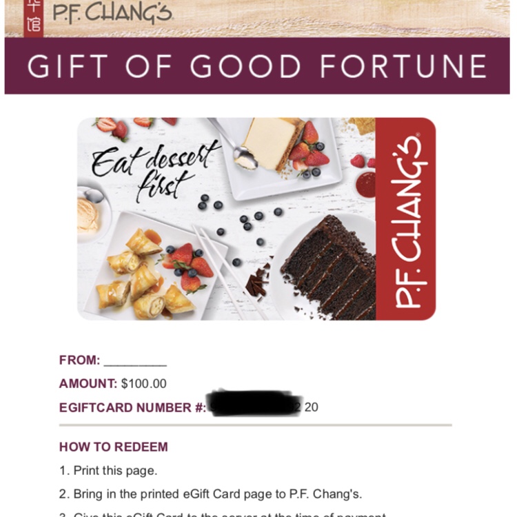 Pf changs store gift card