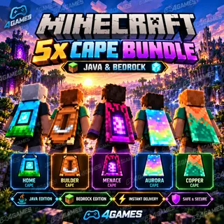 Minecraft 5x Cape Bundle | Java & Bedrock | Menace + Copper + Home + Aurora + Builder Capes