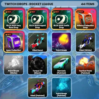 🧨 Rocket League Twitch Drops ✅ RLCS LCQ [Total 44 Items]