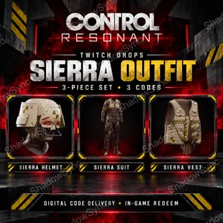 🔥 CONTROL Resonant Sierra Outfit Twitch Drops | Full 3-Piece Set | Sierra Helmet + Suit + Vest | 3 In-Game Redeem Codes