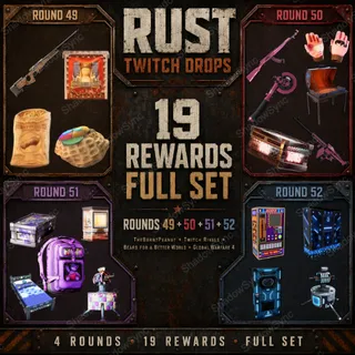 🔥 Rust Twitch Drops | 19/19 Skins Full Set | Round 49+50+51+52 | TheBurntPeanut L96 + HMLMG + Large Backpack + Vending Machine