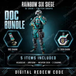 Rainbow Six Siege X R6 R6S Twitch Drops | SI 2026 Doc Bundle Code | 5 Items: Headgear + Uniform + Weapon Skin + 2 Charms