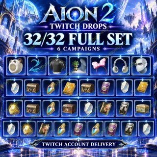 AION 2 Global Twitch Drops 32/32: Chubby Panda, Pet: Two, Cyber Glasses, White Headset, Head Bow, Leather Crop Fit, Young Elim