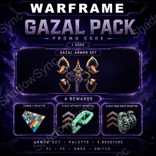 Warframe Gazal Pack Code | Alienware | Gazal Armor Set + Tenno I Palette + 3-Day Affinity/Mod Drop Boosters | PC PS Xbox Switch