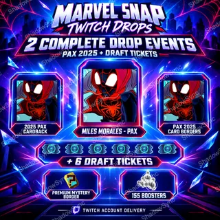 🔥 MARVEL SNAP Twitch Drops | Miles Morales PAX Variant + PAX 2025 Cardback + Borders | 6 Draft Tickets + PMB + 155 Boosters