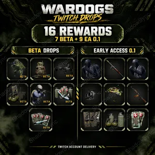 WARDOGS Twitch Drops | 16 Rewards: 7 BETA + 9 Early Access 0.1 | All Ghillied Up, Rocketman, Joy Ride, Gold/Silver/Bronze Drops
