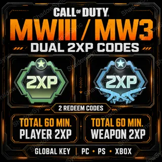 Call of Duty CoD MW3 & Warzone | 60 Min Double Player XP + 60 Min Double Weapon XP | 2 Dual 2XP Redeem Codes | PC PS Xbox