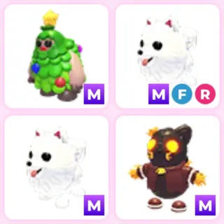 adopt me pet bundle - mfr samoyed , m samoyed , m tree sasquatch , m scarecrow cat