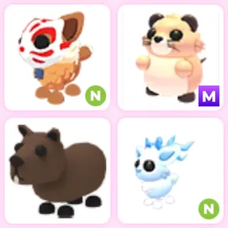 adopt me pet bundle - m muskrat , n winter fawn , n bakeneko , capybara
