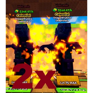 ⭐ 2X Volcanic  Dragonfrutina Dolphinita ⭐ | (246.6 T/s) | Max Level | Kick a Lucky Block