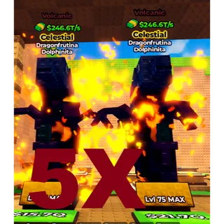 ⭐ 5X Volcanic  Dragonfrutina Dolphinita ⭐ | (246.6 T/s) | Max Level | Kick a Lucky Block