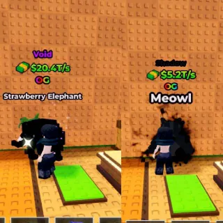 Strawberry Elephant and Meowl ( Void/Shadow) Lvl 65+ - Kick A Lucky Block