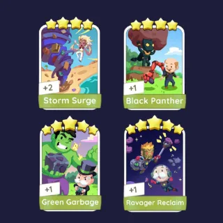 Storm Surge 4⭐ + Black Panther 4⭐ + Green Garbage 5⭐ + Ravager Reclaim 5⭐ - Monopoly Go Stickers