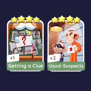 Getting a Clue 4⭐ + Usual Suspects 4⭐ - Monopoly Go Stickers