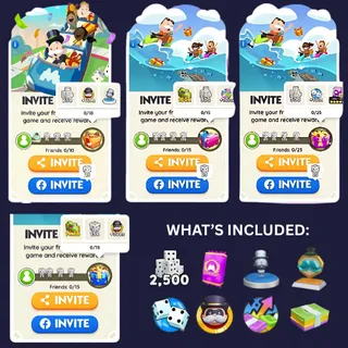 2500 Dice - Monopoly Go 65 Invites for Invite Bar