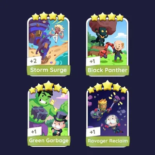 Storm Surge 4⭐ + Black Panther 4⭐ + Green Garbage 5⭐ + Ravager Reclaim 5⭐ - Monopoly Go Stickers