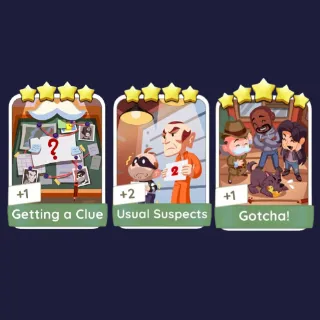 Getting a Clue 4⭐ + Usual Suspects 4⭐ Gotcha! 5⭐- Monopoly Go Stickers