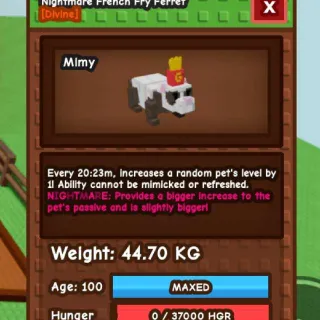 Semi-huge Nightmare French Fry Ferret [44.70kg - 20ms] + FREE Huge Spotted Deer