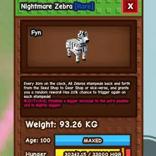 GODLY NIGHTMARE ZEBRA [93.26kg] MAX + FREE HUGE Ostrich