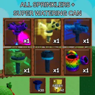 ALL Sprinklers + x30 Mushroom + Super Watering Can + FREE x2 Gold Seed | Grow a Garden 2