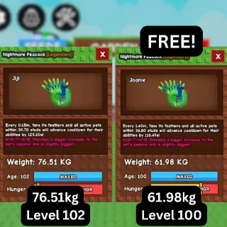 TITANIC NIGHTMARE PEACOCK [76.51kg] + FREE HUGE NM Peacock (Huge, Titanic, Godly, Colossal) SALE/DISCOUNT