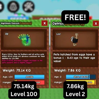 CHEAP TITANIC NIGHTMARE PEACOCK [75.14kg | 15s CD Guaranteed if it's level 125] (Huge, Titanic, Godly, Colossal) SALE/DISCOUNT